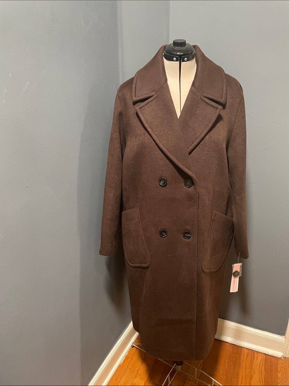 Aqua Dark Brown Double-Breasted Pea Coat Size-Large NWT